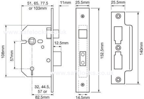 Union 2277 100mm 3 Lever Mortice Sashlock